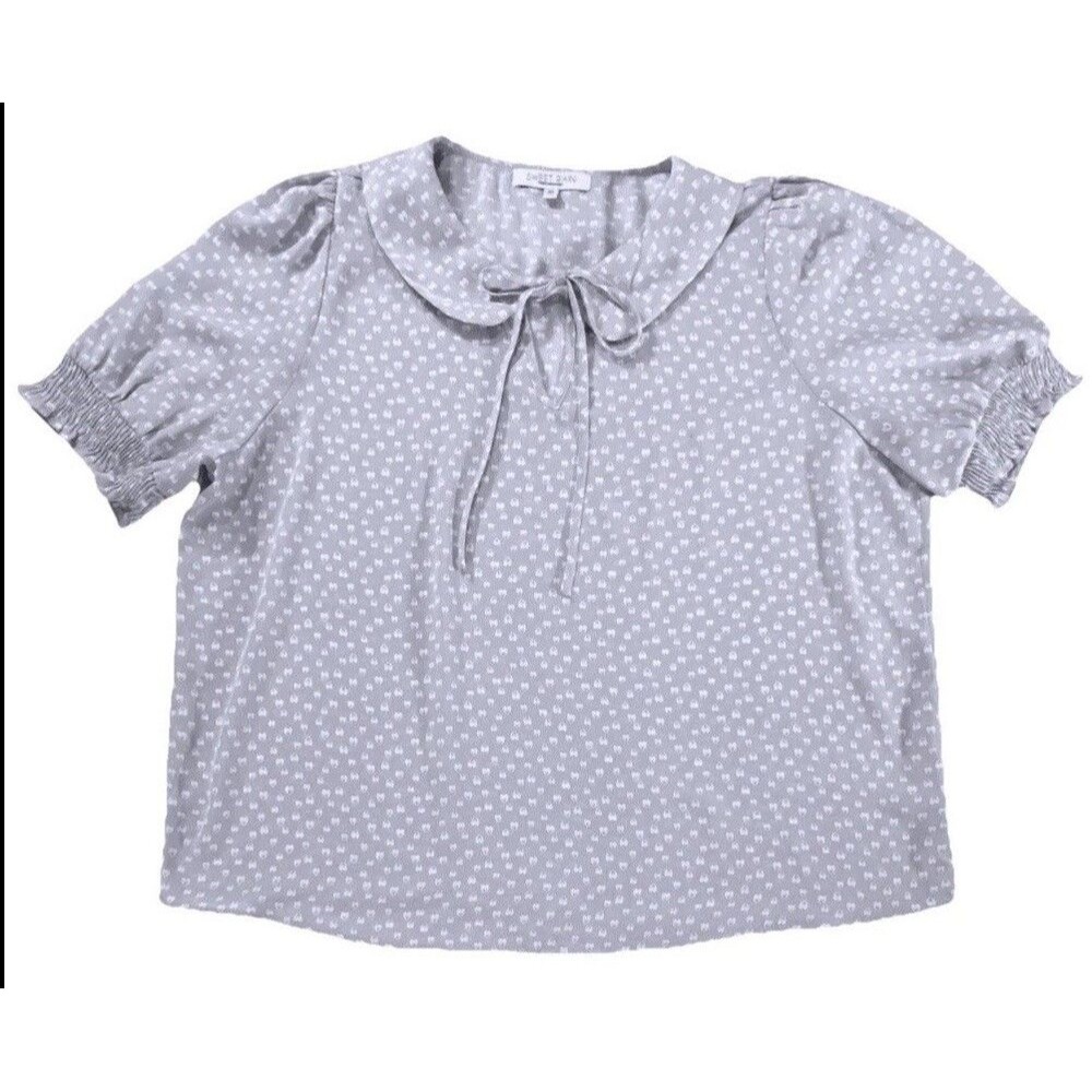 Sweet Rain Womens 3X Lilac Heart Print Blouse Tie Neck Puff Sleeve Plus Size